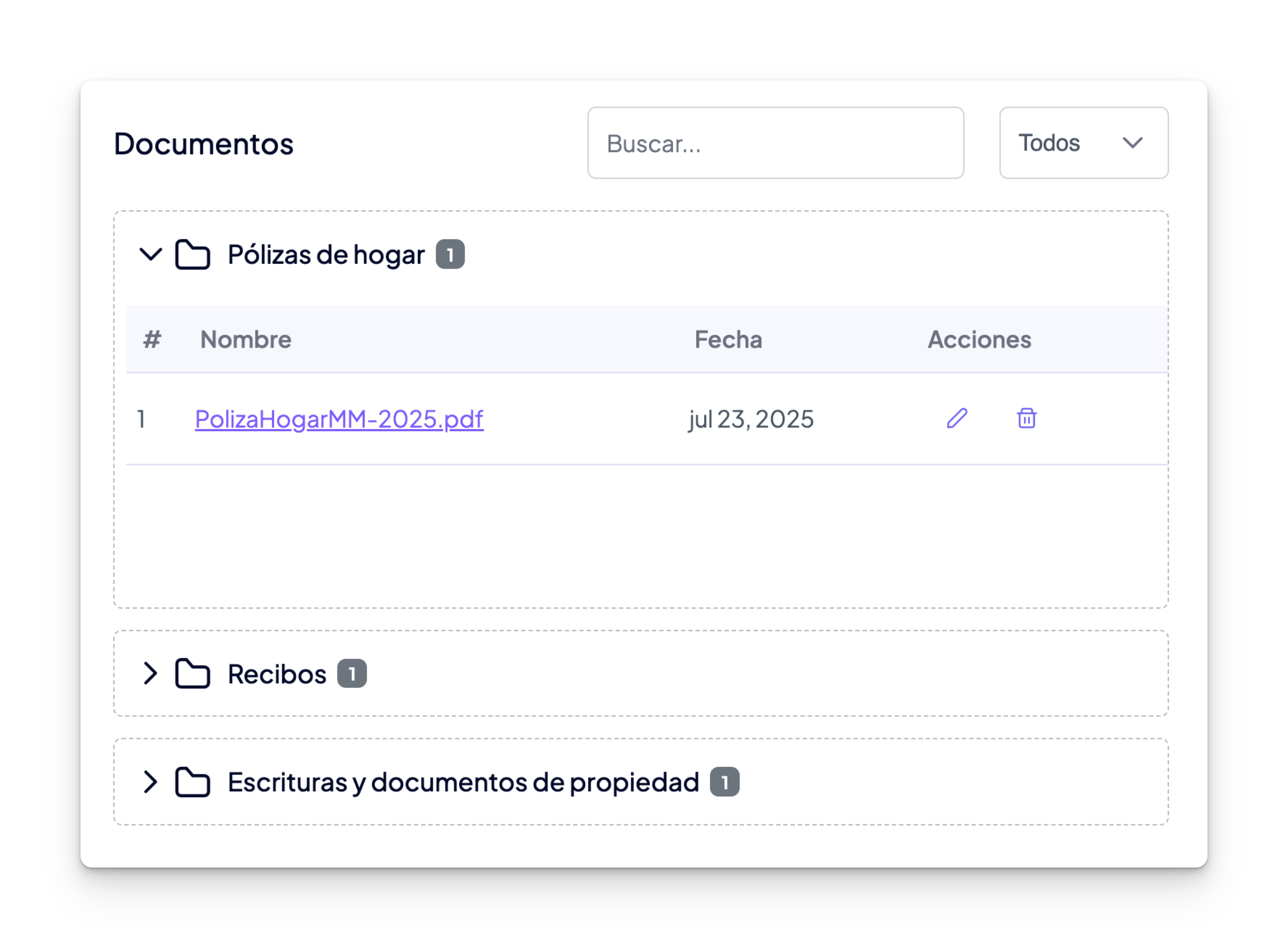 Captura de Documentación centralizada en la funcionalidad Gestión de Propiedades